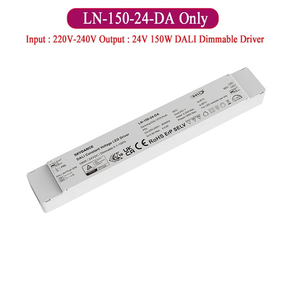 150W DALI Dimmable LED Driver Push Switch Dimming 24V DALI2 Dimmable Power Supply DT6 Dimming AC to DC Transformer for LED Light