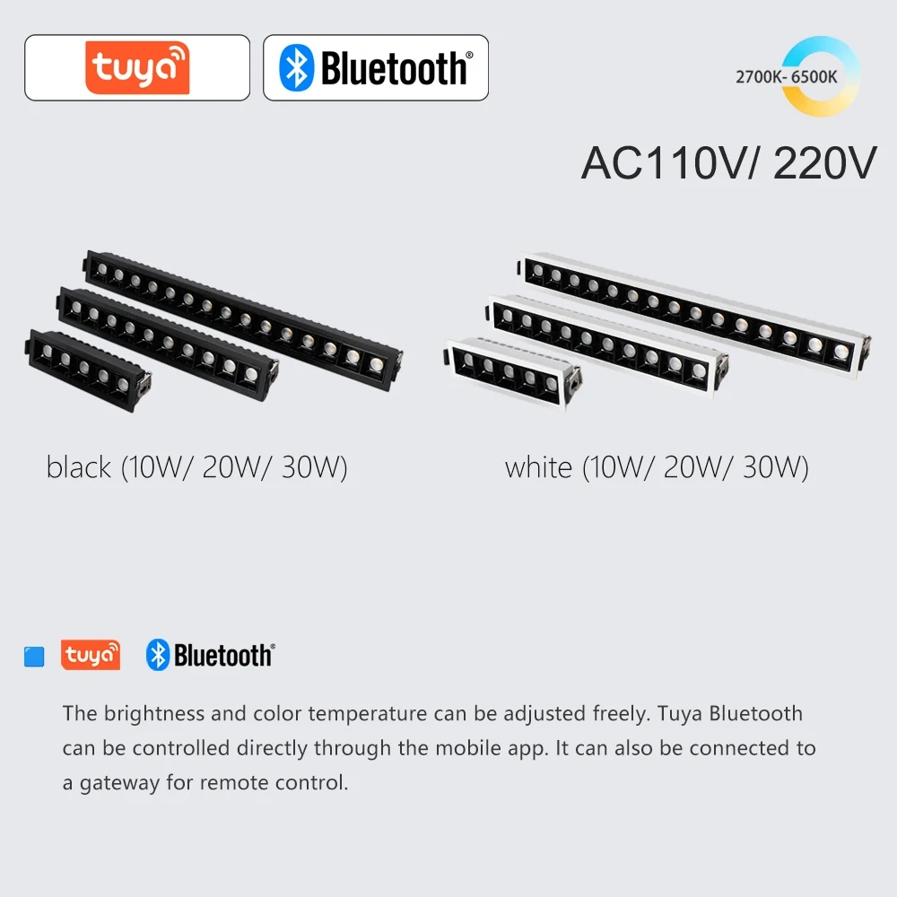 Tuya BLE/ Zigbee/ DALI Smart Recessed LED Grille Light Dimmable Black/White Aluminum Downlight AC110/ 220V/ DC24V SMD Spot Light