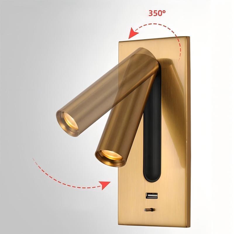LED Wall Light with USB Charging – Rotatable Bedside Reading Sconce