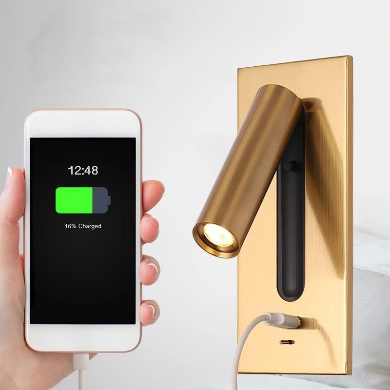 LED Wall Light with USB Charging – Rotatable Bedside Reading Sconce