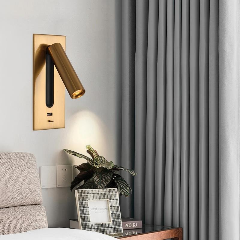 LED Wall Light with USB Charging – Rotatable Bedside Reading Sconce