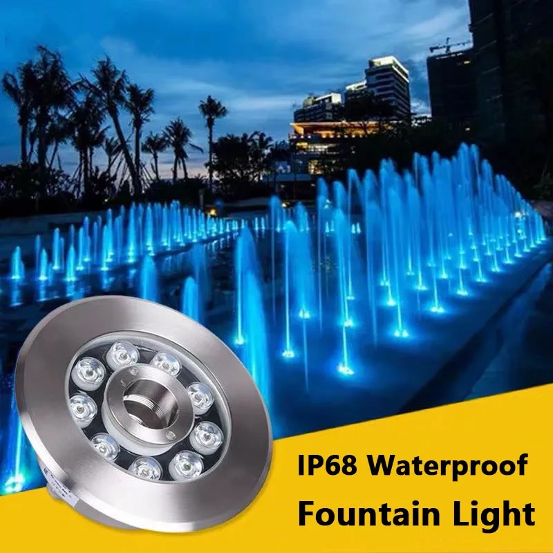 Tempered glass lens on a stainless steel underwater LED light