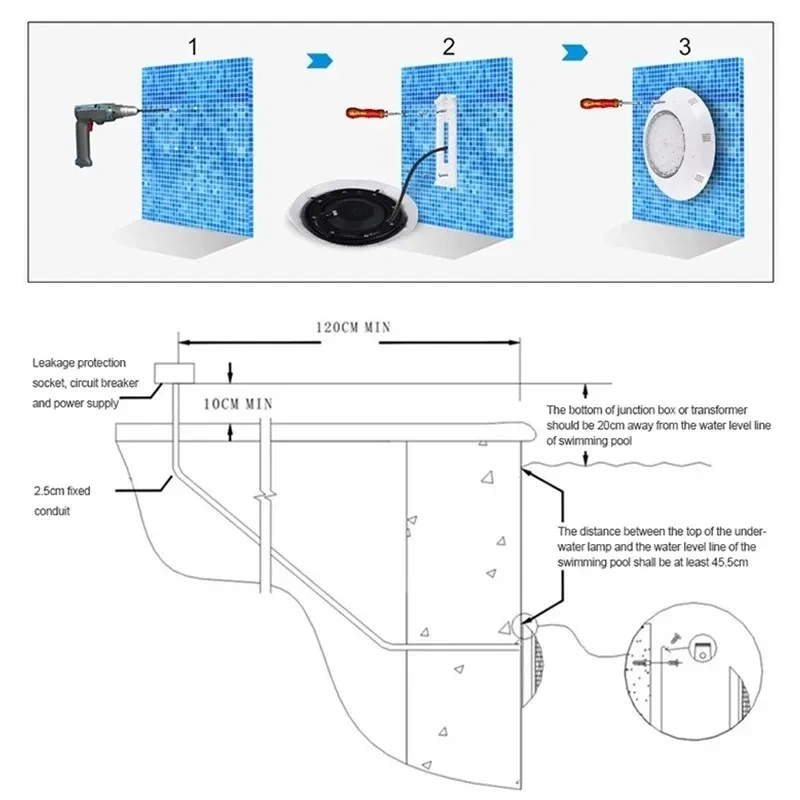 Back housing of a 12V wall mounted swimming pool LED light