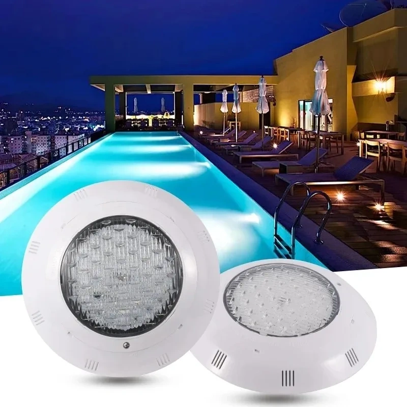 Wall mounted LED pool light installed on a swimming pool wall