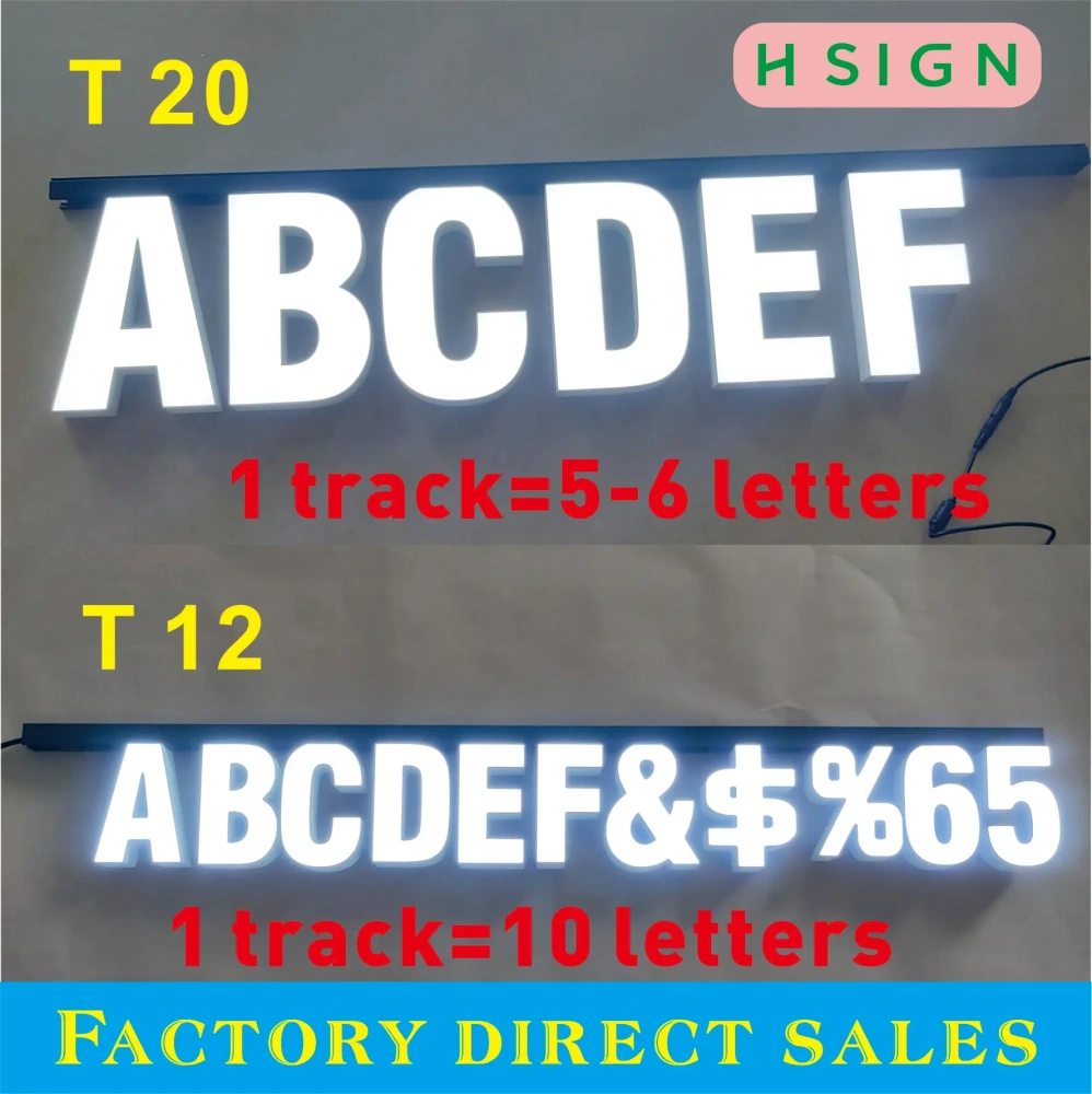 T12 and T20 LED channel letters with modular track system