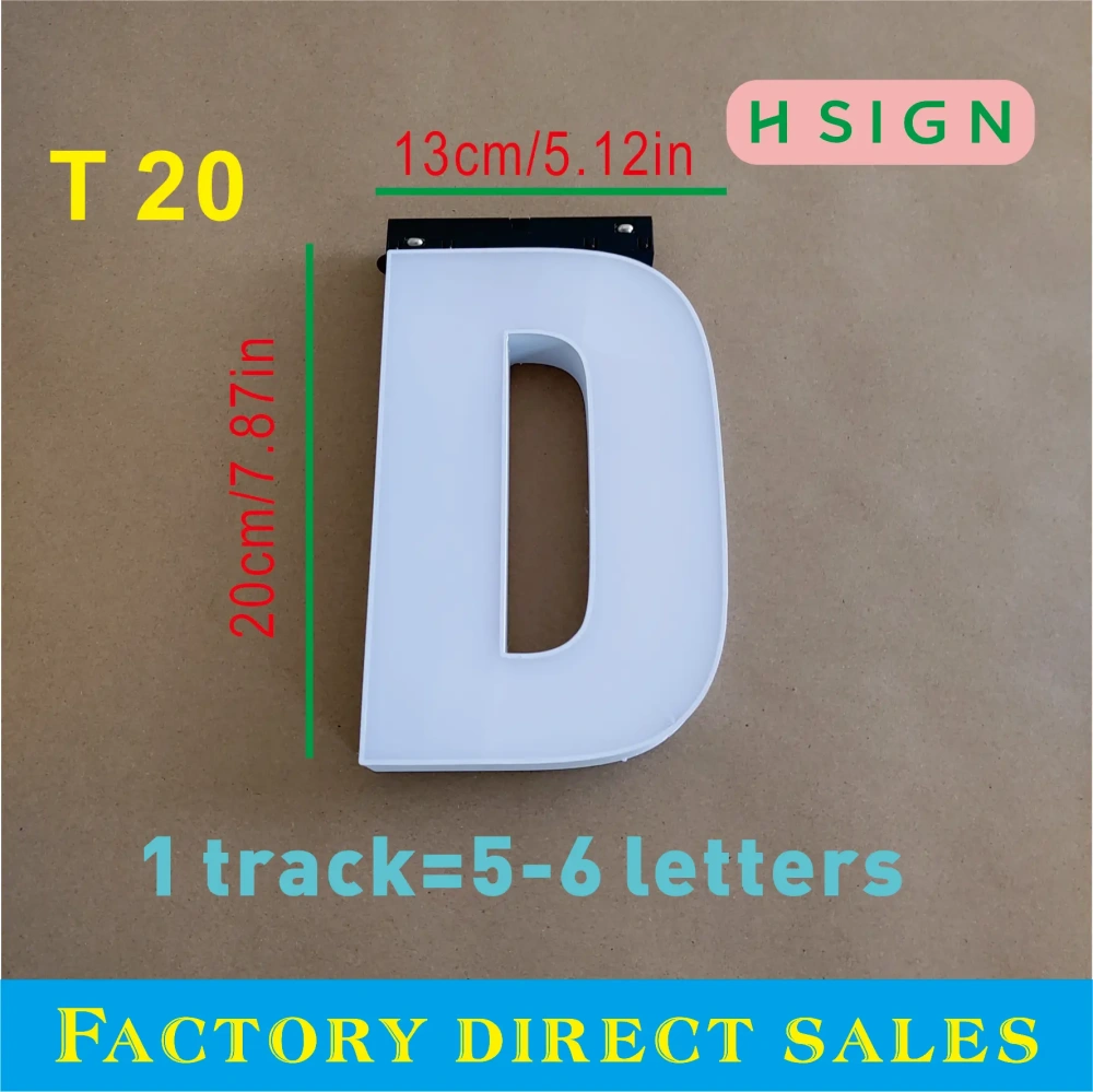 Modular LED storefront sign with black and white mounting tracks