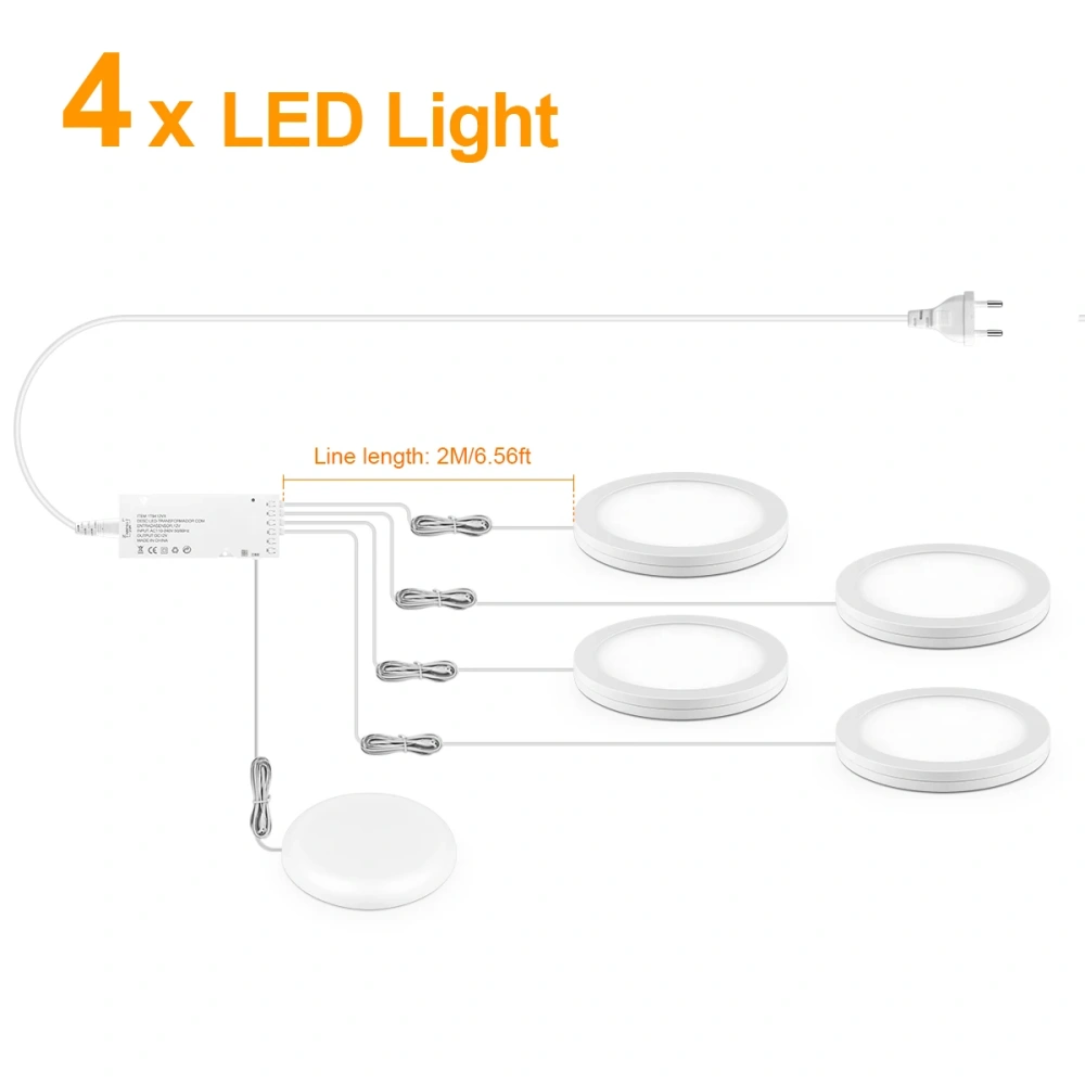 1-6PCS Ultra-Thin Touch Dimmable LED Puck Lights for Kitchen under Cabinet Closet Display Shelf Pantry Stick-on Ceiling Lamp 12V