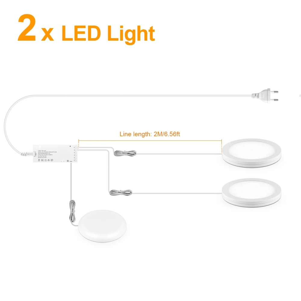 1-6PCS Ultra-Thin Touch Dimmable LED Puck Lights for Kitchen under Cabinet Closet Display Shelf Pantry Stick-on Ceiling Lamp 12V