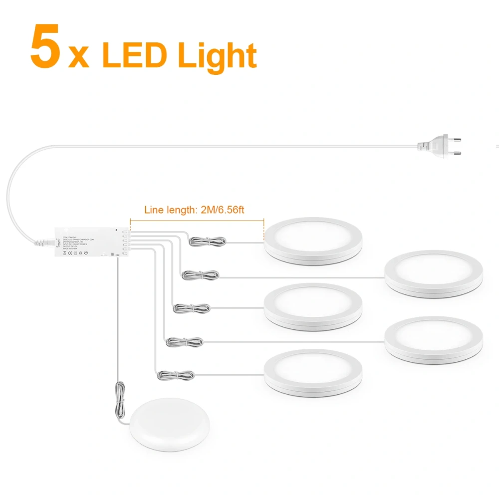 1-6PCS Ultra-Thin Touch Dimmable LED Puck Lights for Kitchen under Cabinet Closet Display Shelf Pantry Stick-on Ceiling Lamp 12V