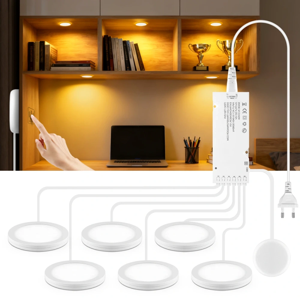 Touch dimmable LED puck light for cabinet and shelf lighting