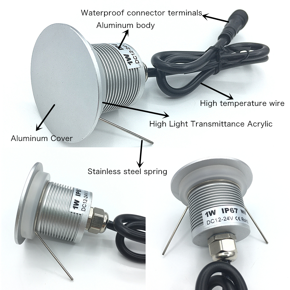 1W IP67 Recessed LED Step Light for Outdoor Stair & Pathway Lighting