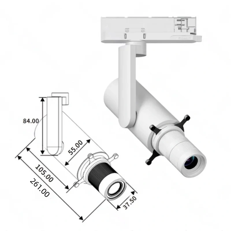 White aluminum LED spotlight for museum and gallery projects