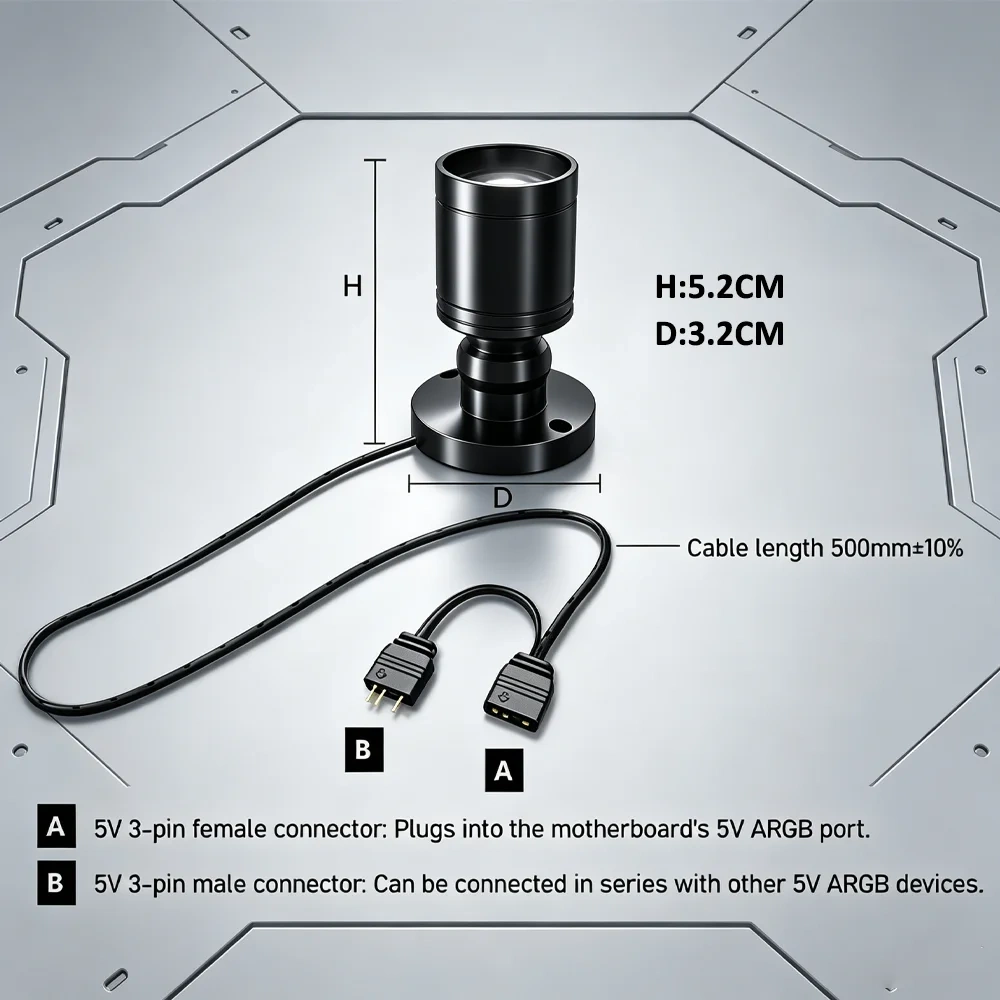 Adjustable ARGB spotlight for gaming figure display