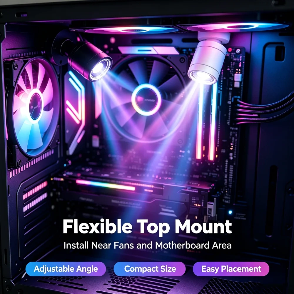 Magnetic ARGB mini spotlight for PC case accent lighting