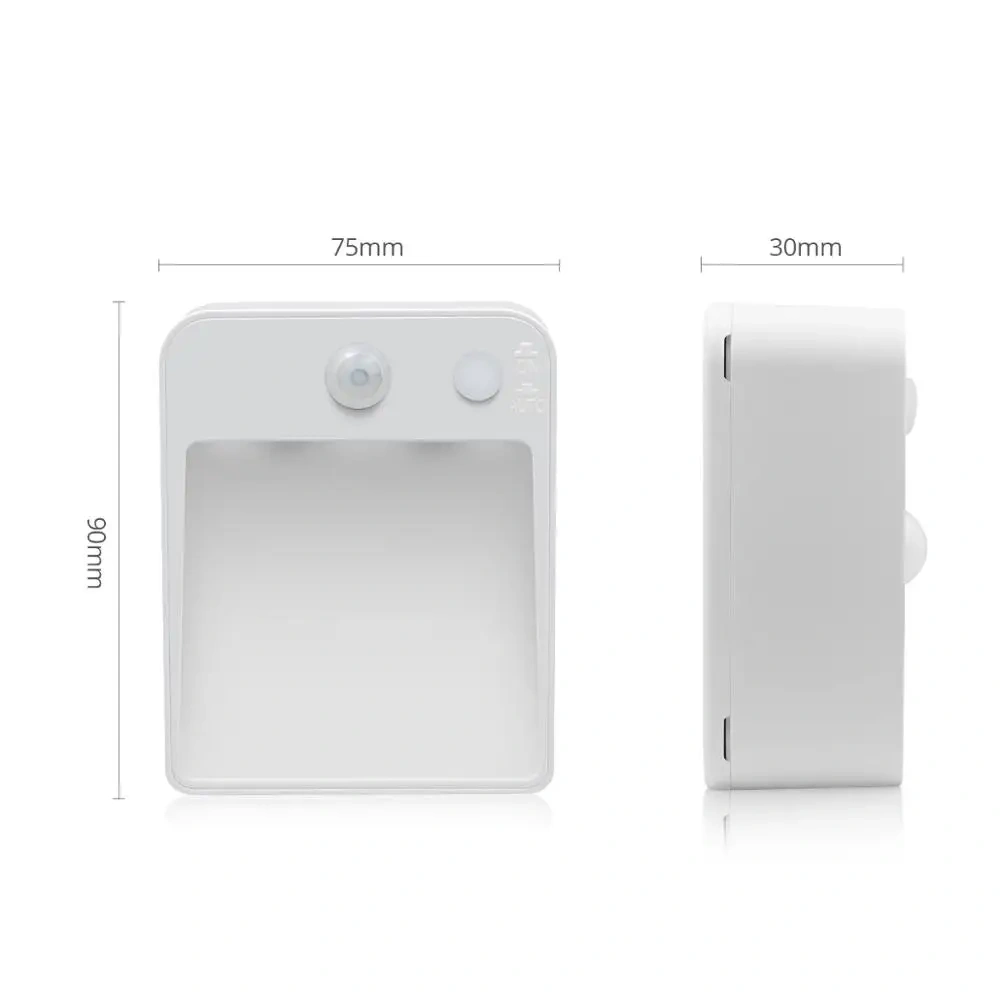 AA battery LED night light measuring 90 by 75 by 30 millimetres