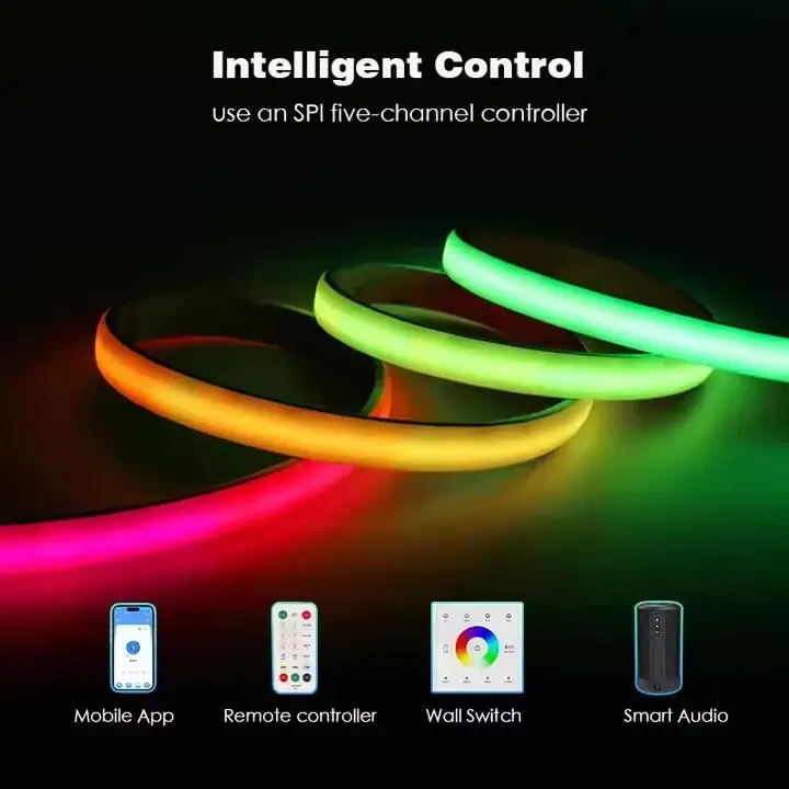 Ceiling cove lighting shown in tunable white and RGB colour modes
