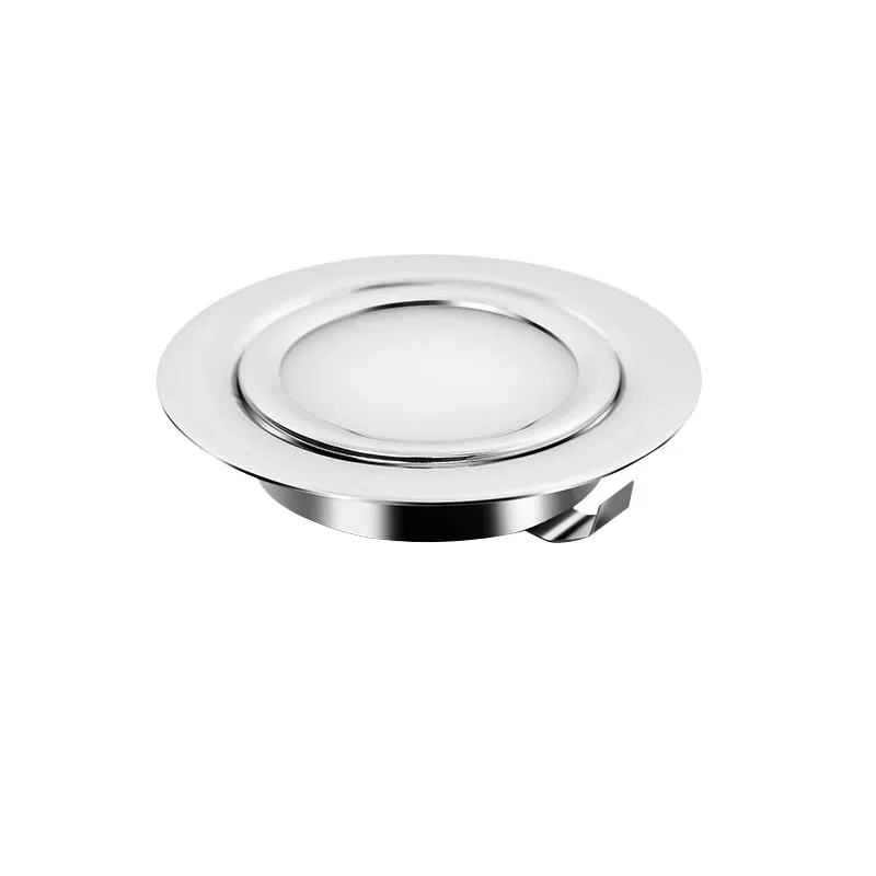 Rear view of a slim LED downlight showing retaining clips and connection wires