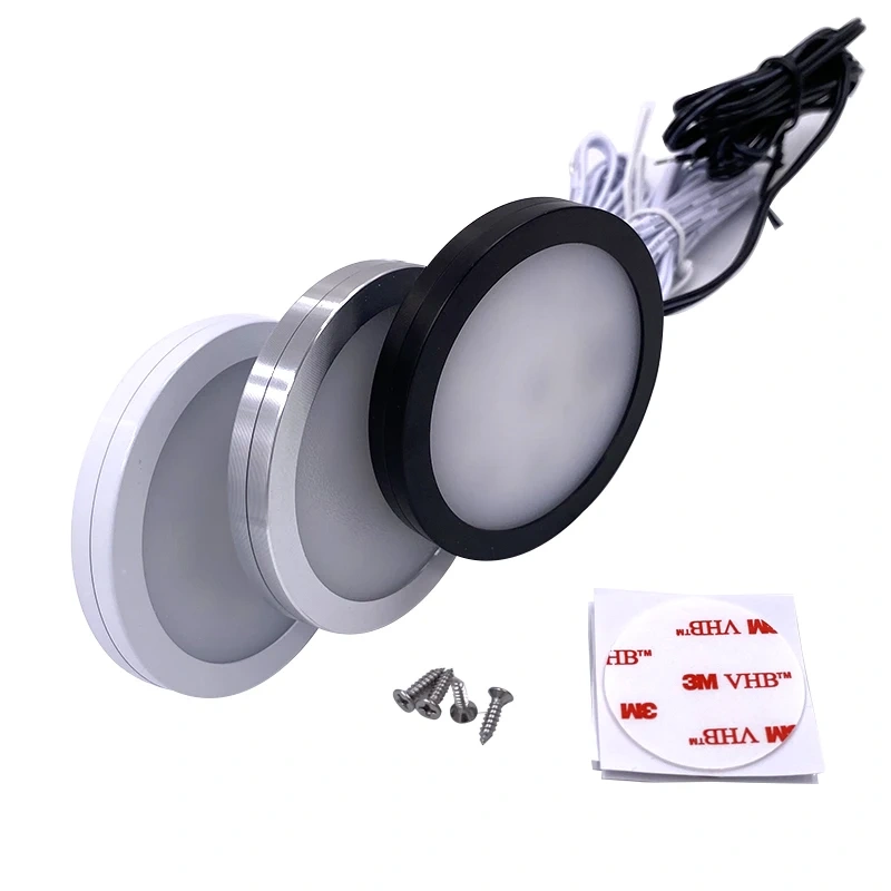 Ultra-thin LED cabinet light measuring 60mm in diameter and 8mm high