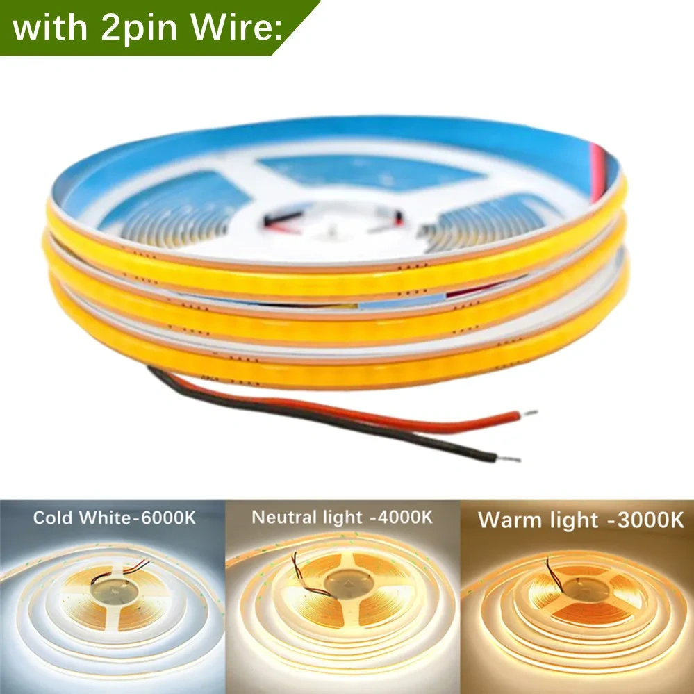 Free-cut COB LED strip with a 2-pin wire connection