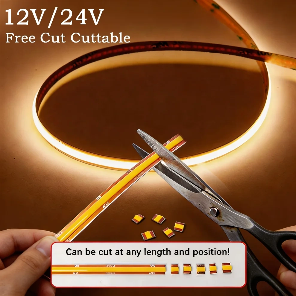 Cutting a free-cut COB LED strip to a custom length