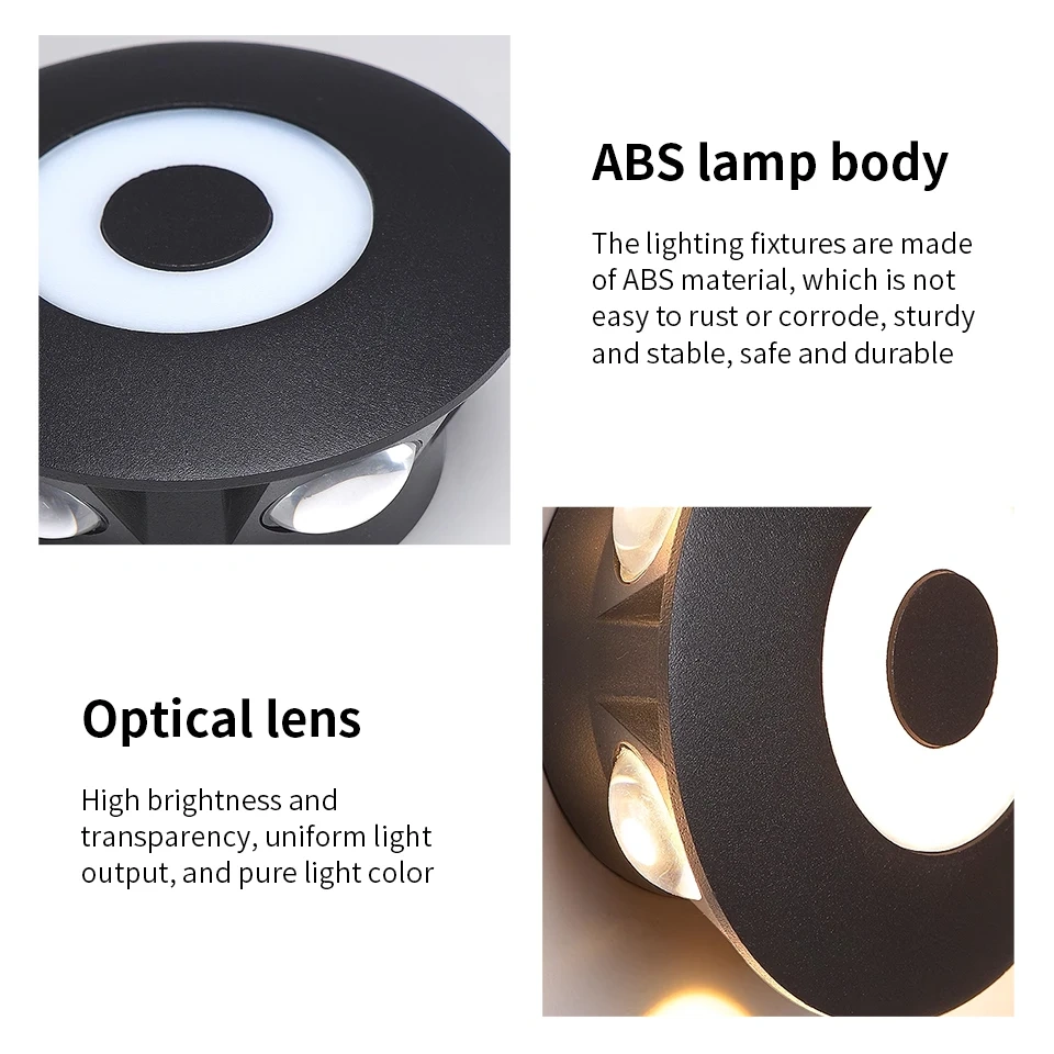 Close-up of the ABS housing and optical lenses on a decorative LED wall light