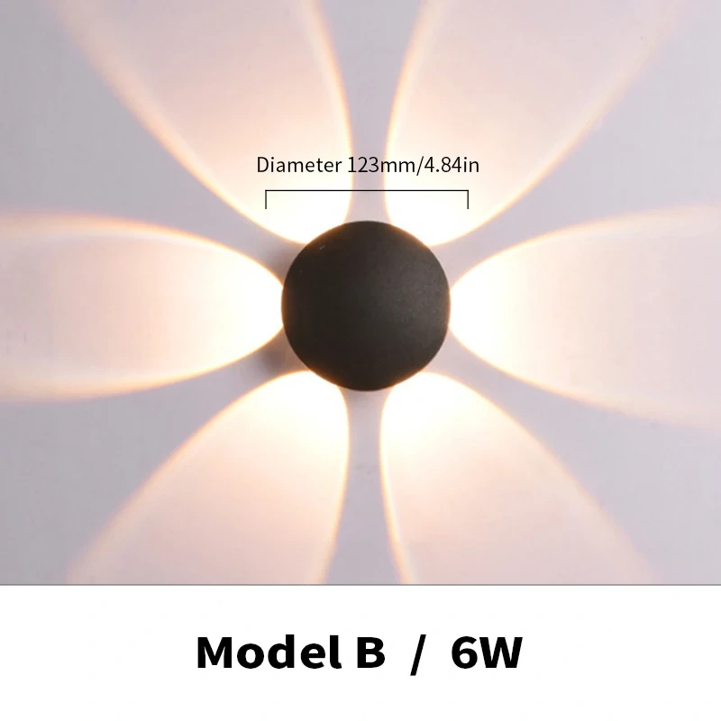 Model B 6W round LED wall light with multiple warm white beams