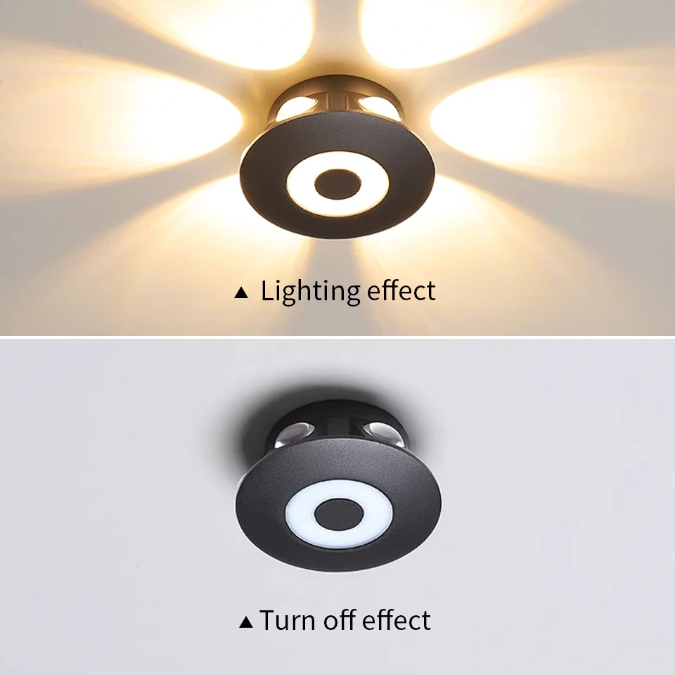 Ring-front LED wall light shown switched on and off
