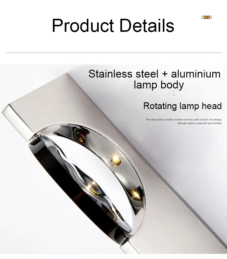Rotating lamp head and metal body detail of the ripple LED wall light