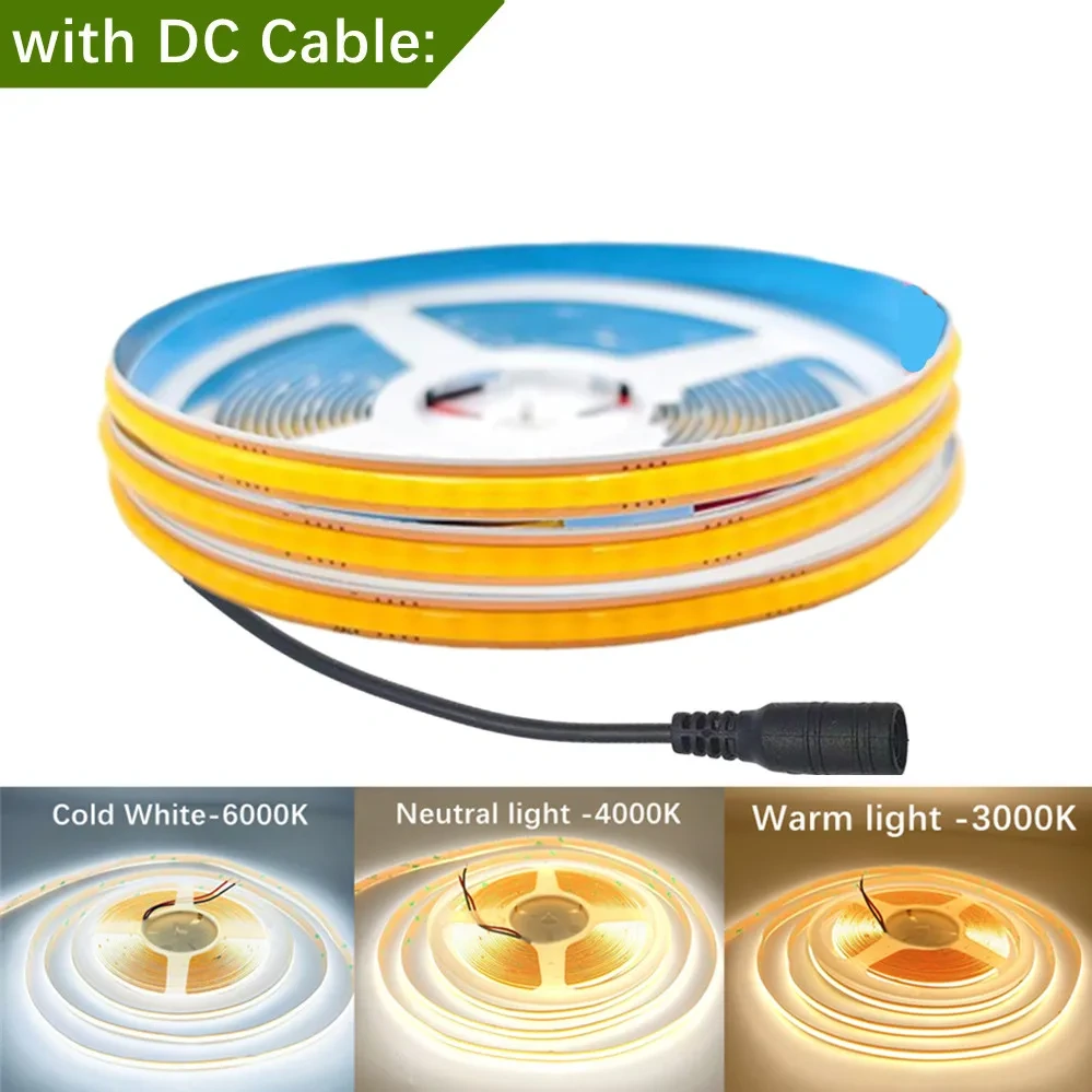 COB LED strip with a DC plug connection
