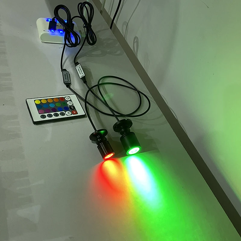 Mini RGB LED spotlight with USB 5V power for cabinet display lighting