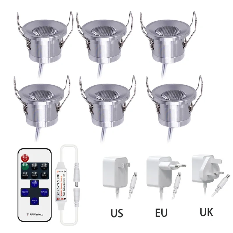 Silver 1W mini recessed LED downlight with spring mounting clips