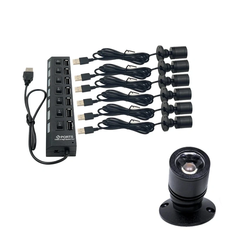 Black mini LED cabinet spotlight with USB cable