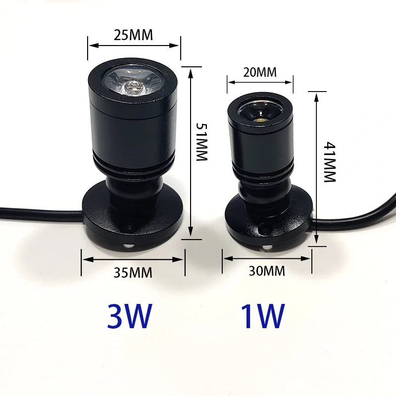 Dimensions of 1W and 3W USB mini LED spotlights
