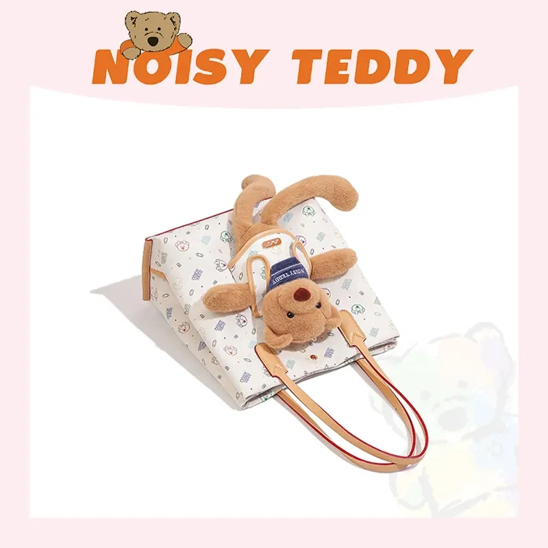 NOISY TEDDY 2025 New Playful Teddy Bear Cute Pet Strawberry Chiffon Cake Casual Tote