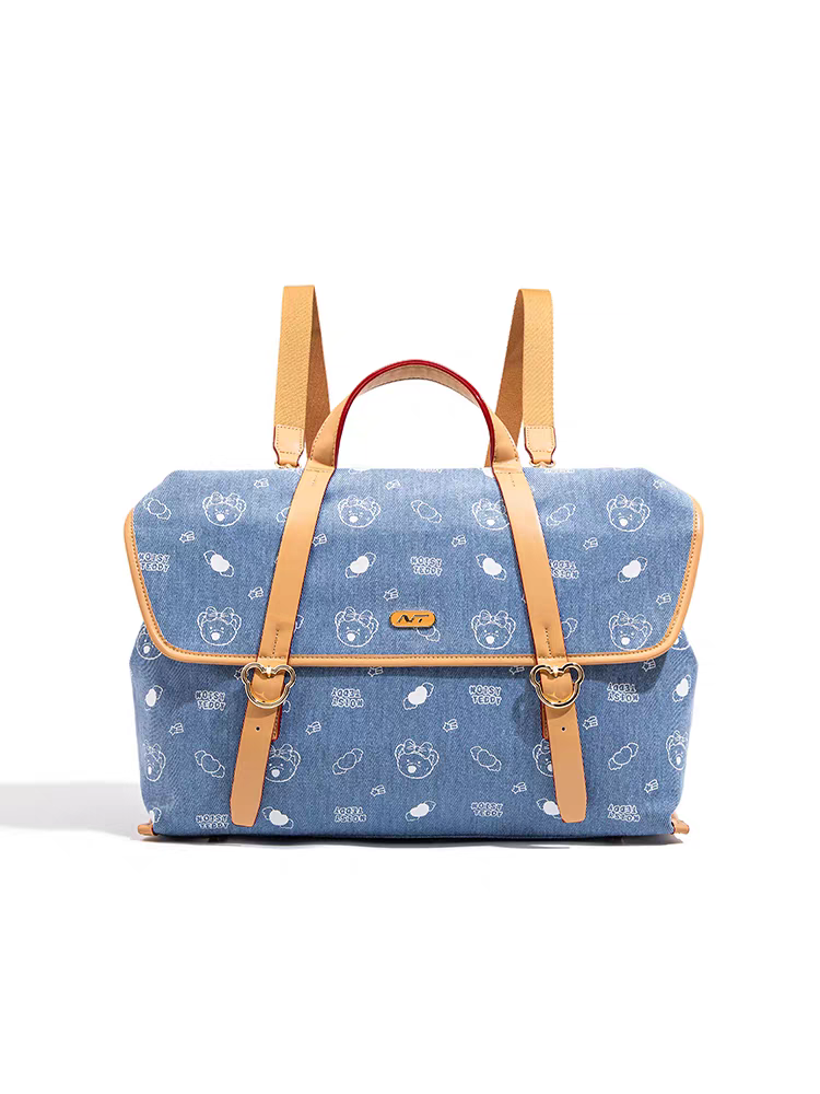 NOISY TEDDY 25th Anniversary New Design Cute Printed Canvas Denim Dual-Shoulder Backpack Fashion Trend Handbag Versatile for All Occasions