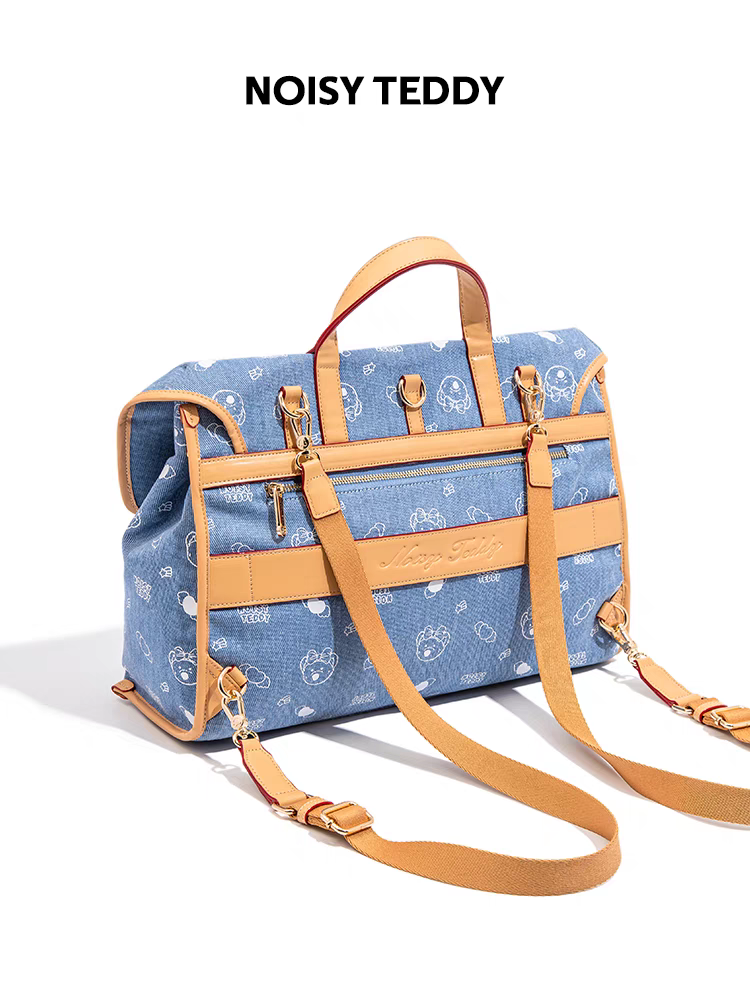 NOISY TEDDY 25th Anniversary New Design Cute Printed Canvas Denim Dual-Shoulder Backpack Fashion Trend Handbag Versatile for All Occasions