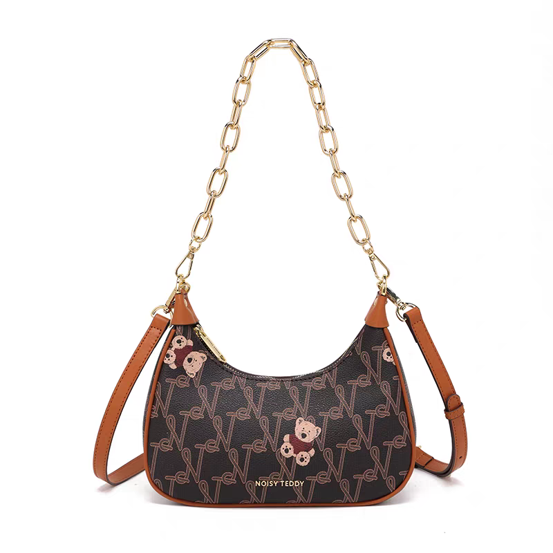 NOISY TEDDY25 New high-end retro printed women's crescent-shaped underarm bag, single-shoulder fashionable and versatile
