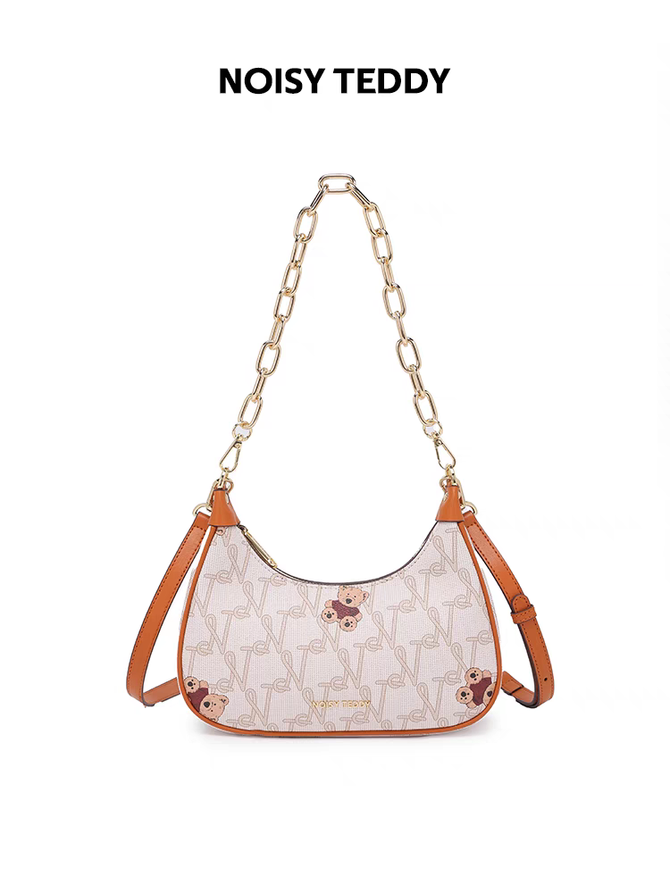 NOISY TEDDY25 New high-end retro printed women's crescent-shaped underarm bag, single-shoulder fashionable and versatile
