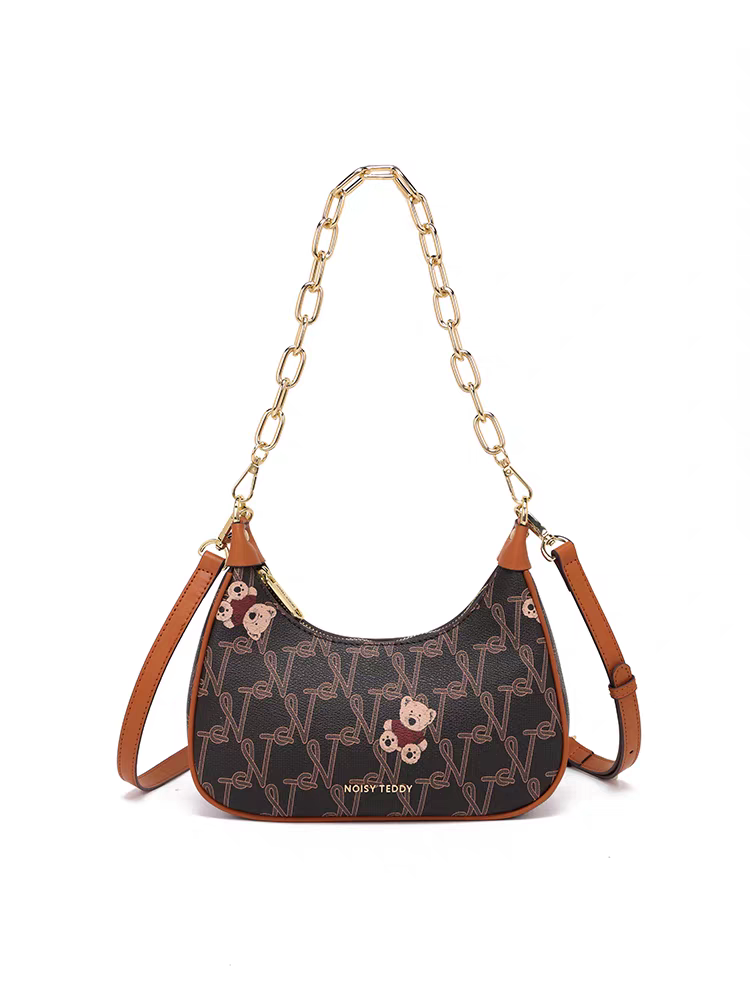 NOISY TEDDY25 New high-end retro printed women's crescent-shaped underarm bag, single-shoulder fashionable and versatile