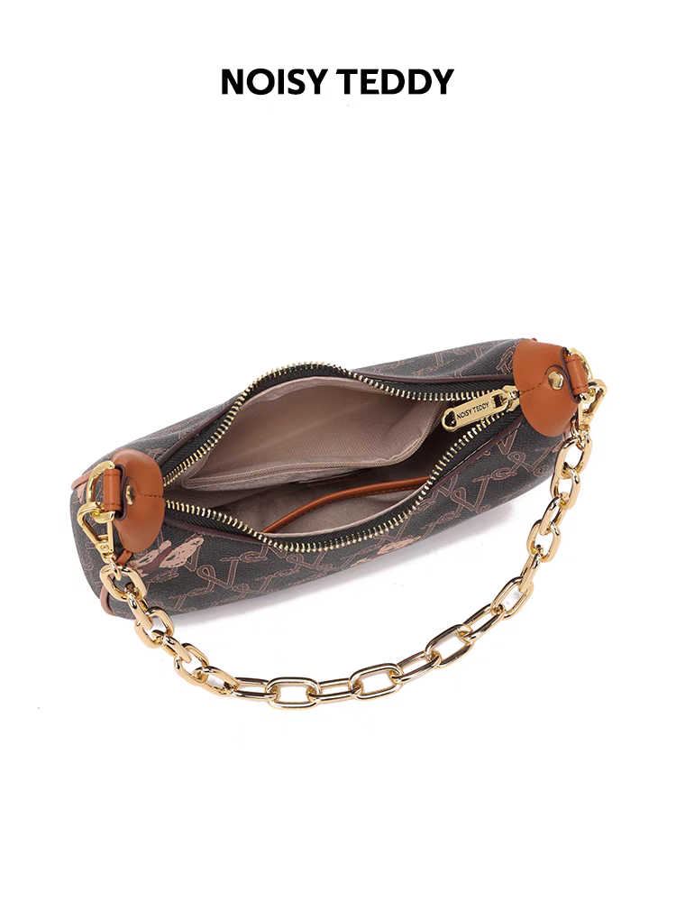 NOISY TEDDY25 New high-end retro printed women's crescent-shaped underarm bag, single-shoulder fashionable and versatile