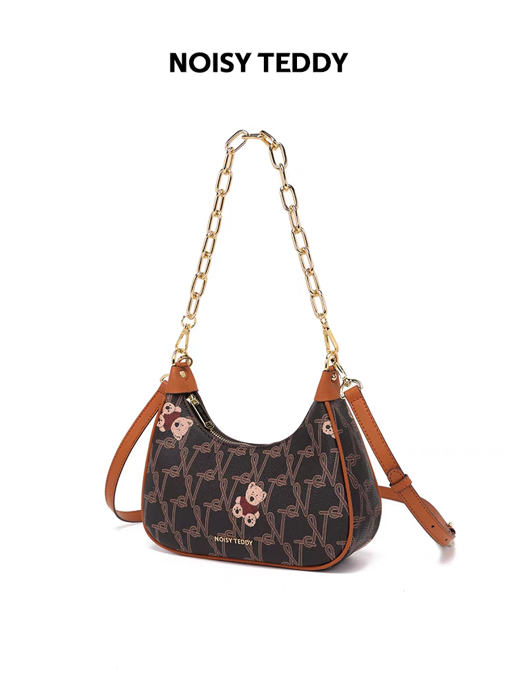 NOISY TEDDY25 New high-end retro printed women's crescent-shaped underarm bag, single-shoulder fashionable and versatile
