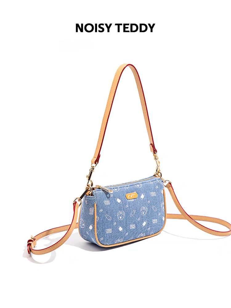 NOISY TEDDY 25 New stylish, trendy and cute printed canvas denim single-shoulder crossbody handbag, versatile