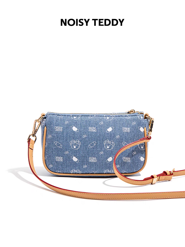 NOISY TEDDY 25 New stylish, trendy and cute printed canvas denim single-shoulder crossbody handbag, versatile
