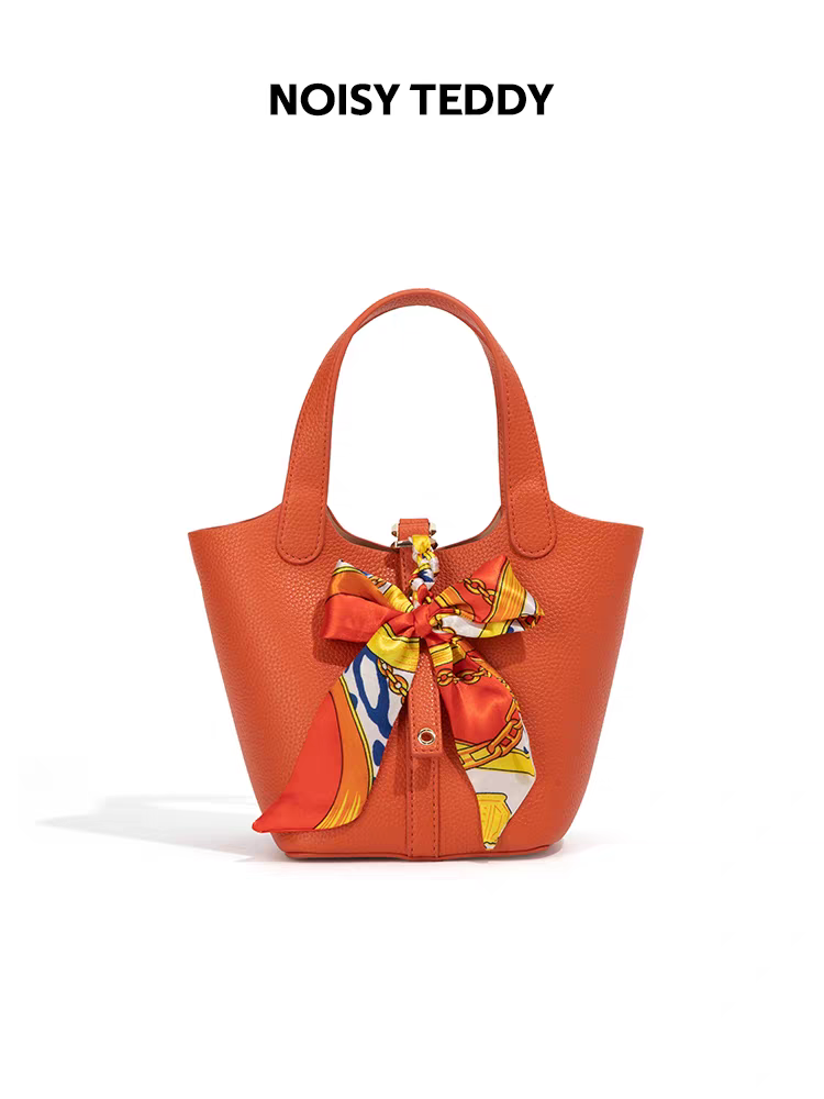 NOISY TEDDY25 New high-end and fashionable silk scarf handbag, large capacity bucket bag, versatile