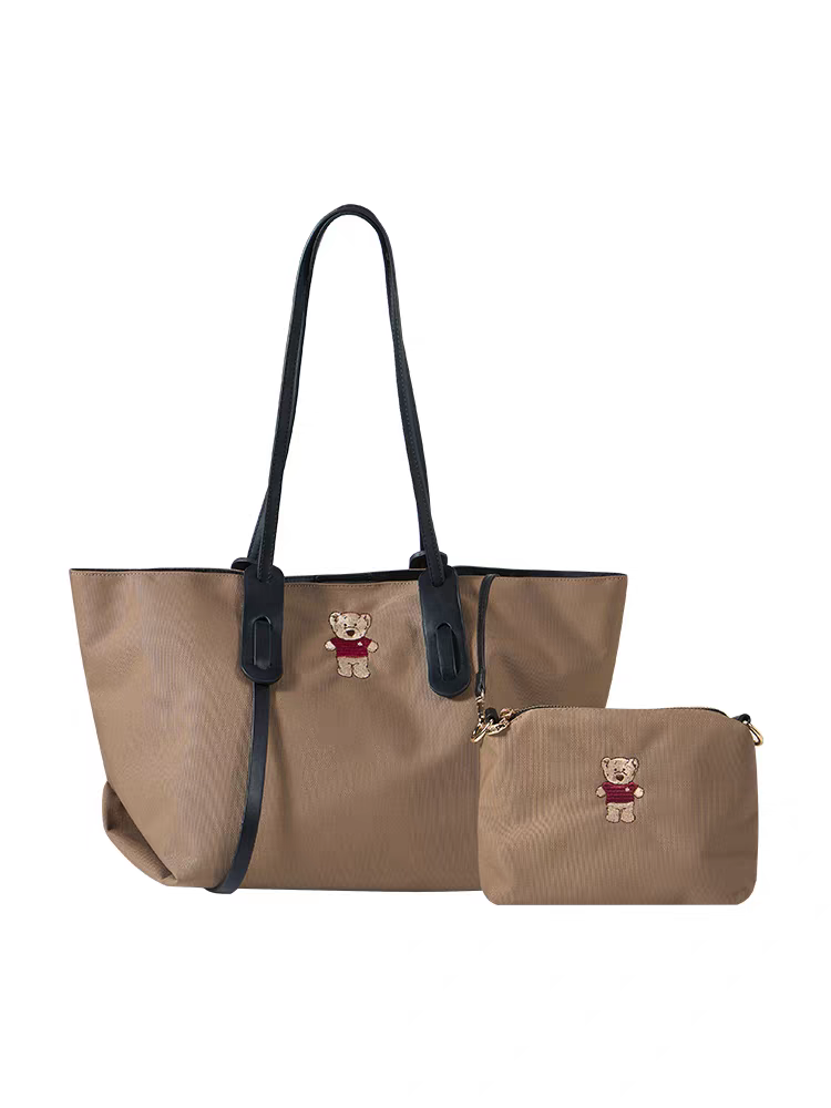 NOISY TEDDY24 New fashionable and cute bear embroidery retro large-capacity women's mother and child tote bag, versatile