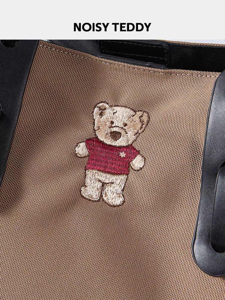 NOISY TEDDY24 New fashionable and cute bear embroidery retro large-capacity women's mother and child tote bag, versatile