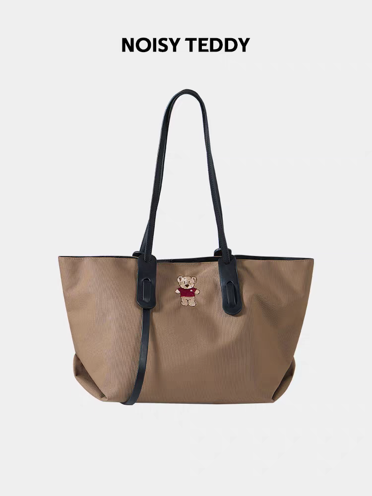 NOISY TEDDY24 New fashionable and cute bear embroidery retro large-capacity women's mother and child tote bag, versatile