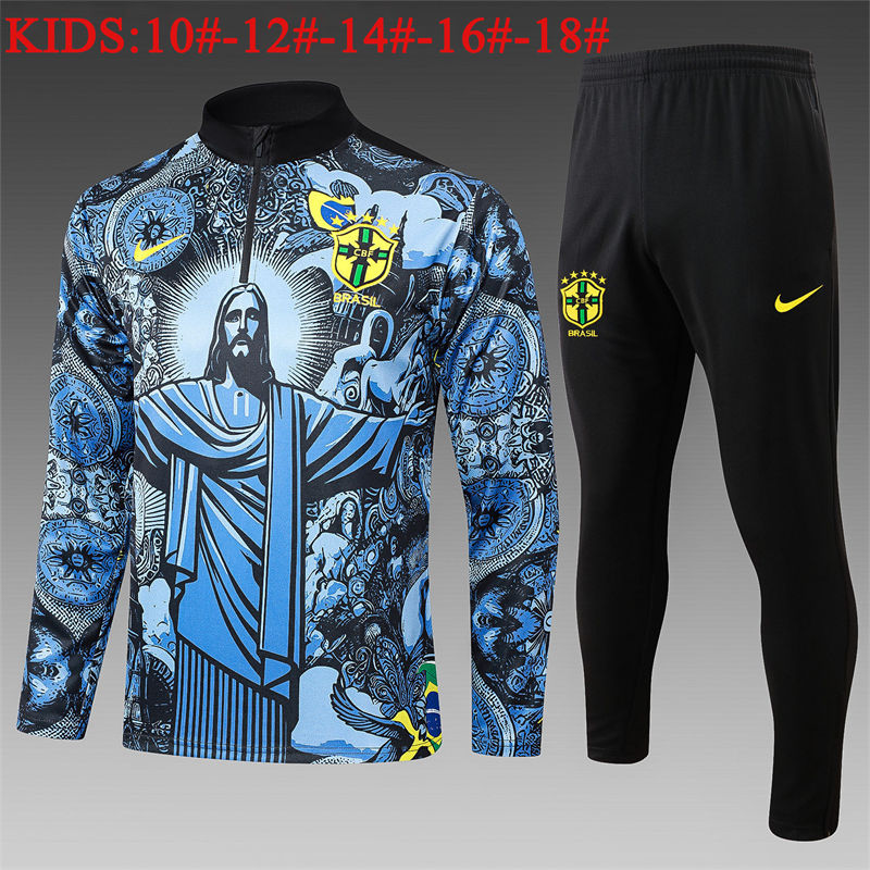 【Kids Kit Training Wear 】E949 # 2425 Half Pull Brazil Grey Blue Inkjet Children's Clothing