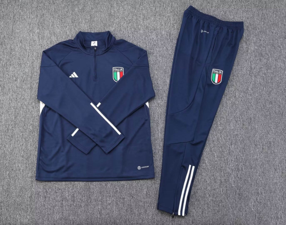2023/2024 Italy Half-Pull Training Suit Royal Blue Soccer Shirt Set