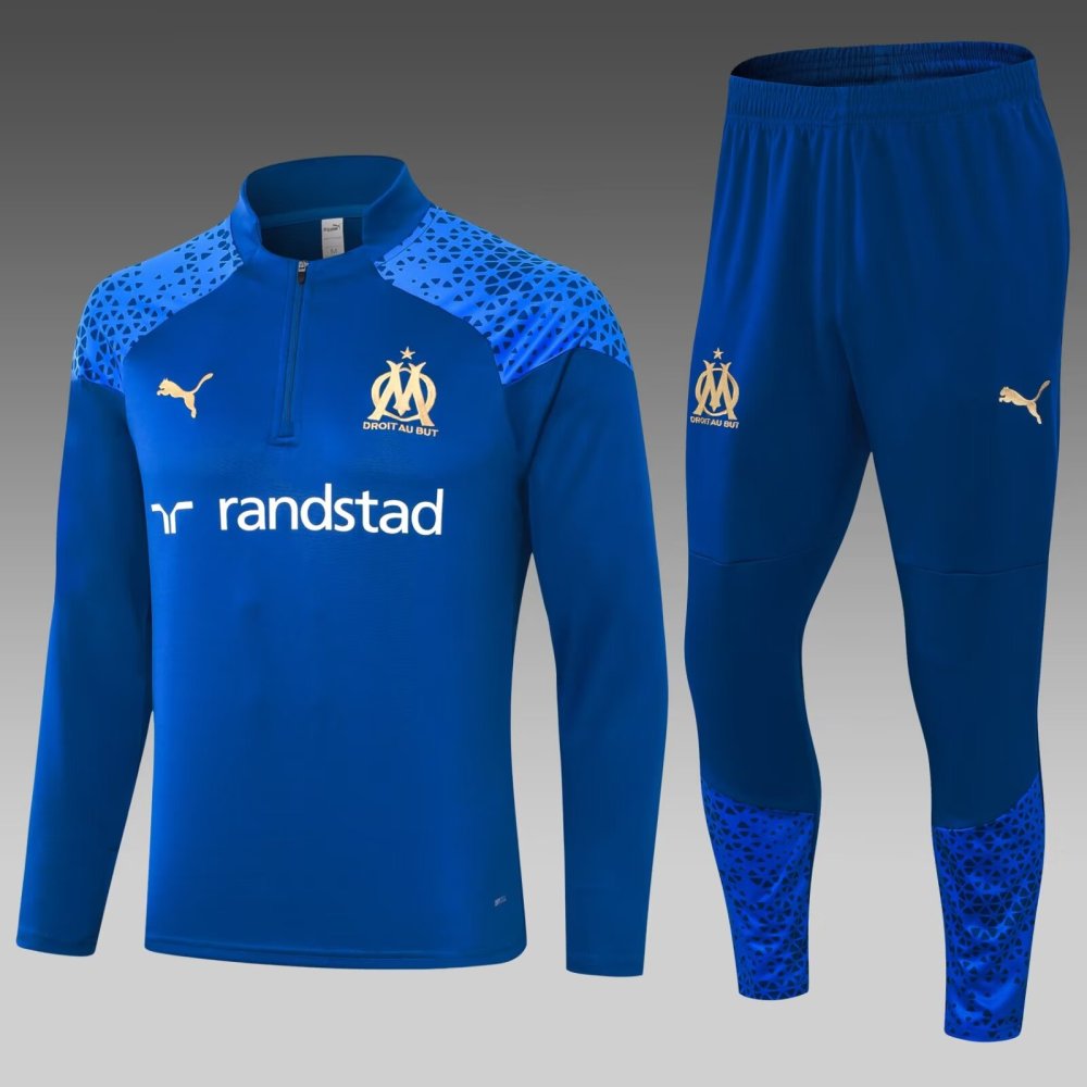 2023/2024 Olympique de Marseille Half-Pull Training Suit Blue Football Jersey Set